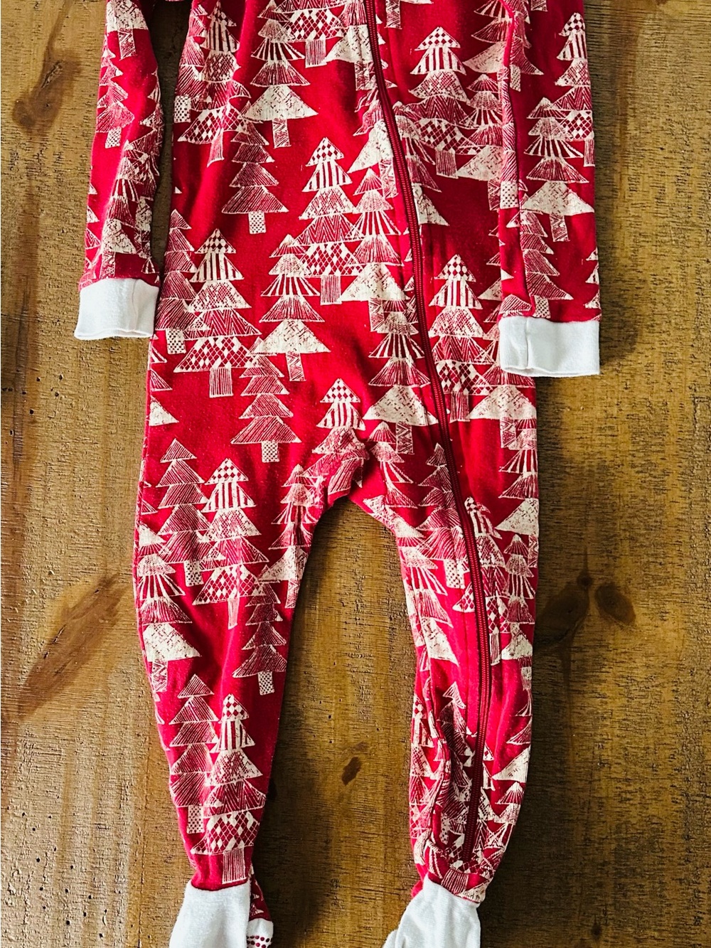 Burt’s Bees Baby 18M Christmas Tree Footed Zip Pajamas Red